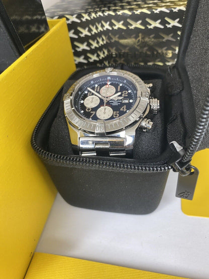 Breitling Super Avenger Chronograph Men's Black Dial Watch - A13370. Near Mint